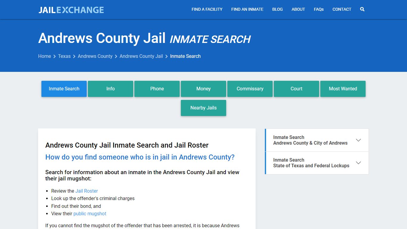 Inmate Search: Roster & Mugshots - Andrews County Jail, TX - Jail Exchange